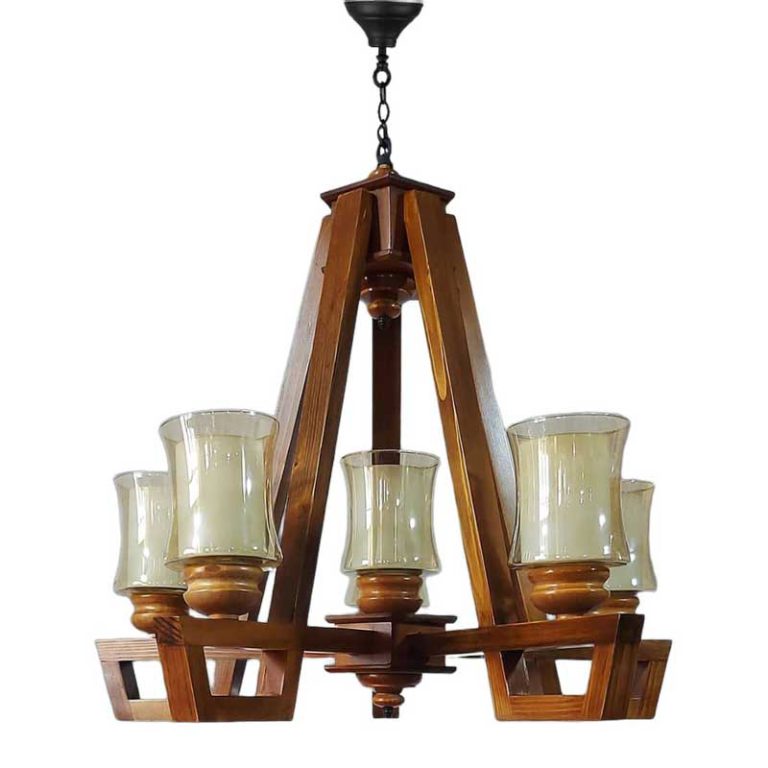 لوستر ماهنشان 2 - لوستر 6 شعله چوبی