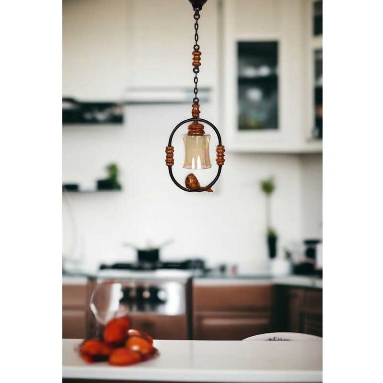 لوستر آویز چوبی و فلزی 1 شعله مدل P3 آویز مدل پرنده